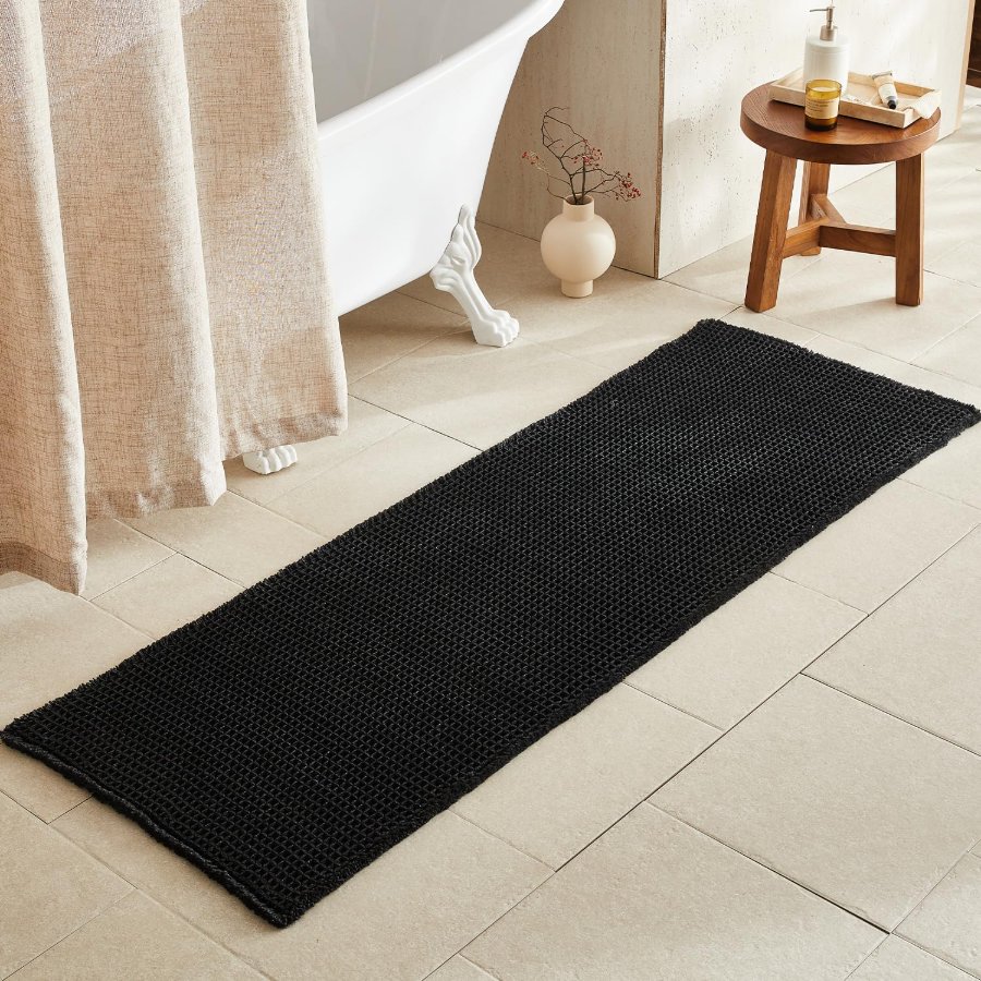 TYUU Black Long Bathroom Rug
